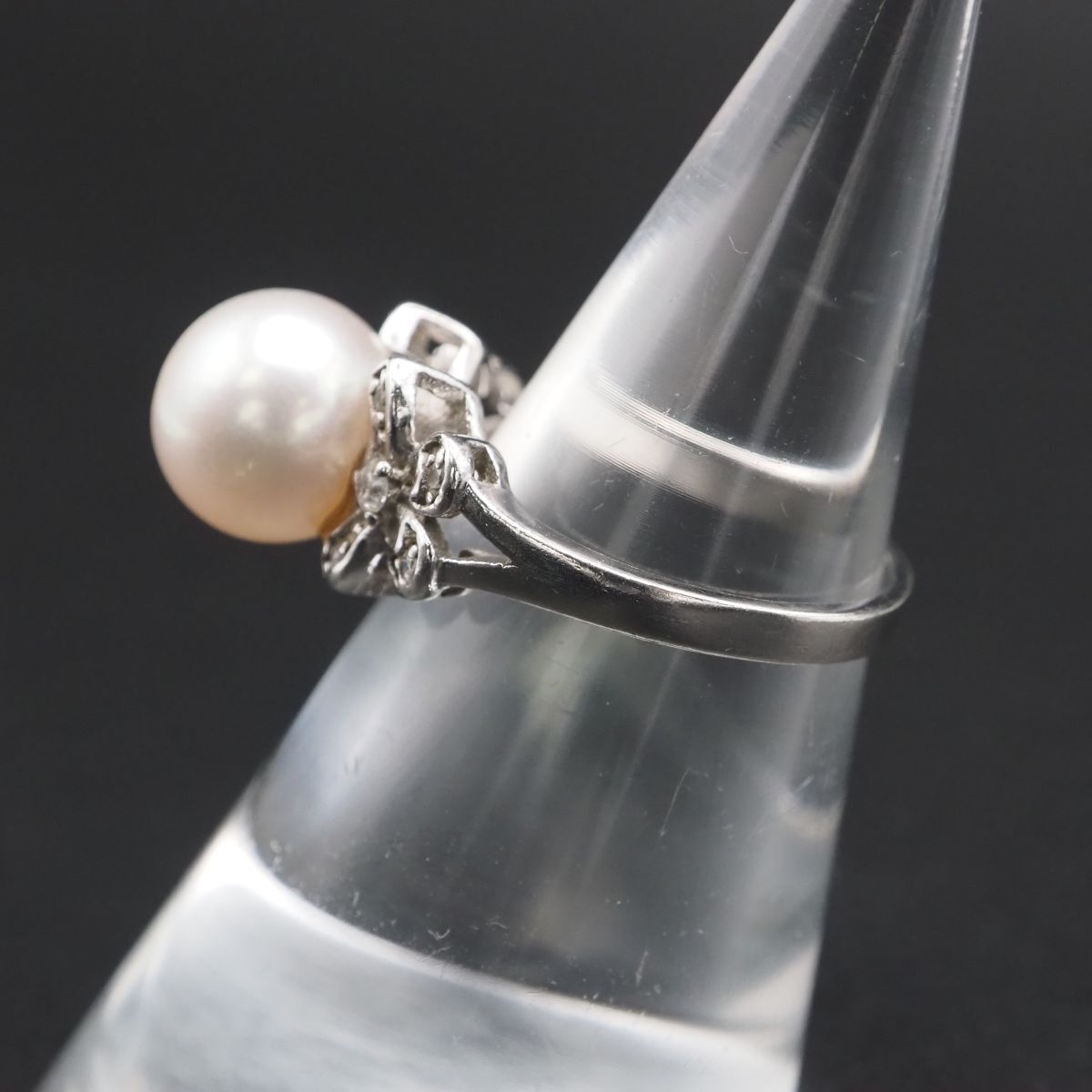 J172 本真珠 9mm珠 パール 925刻印 リング ダイヤモンド風 デザイン シルバー 指輪 6月誕生石 10号_画像3