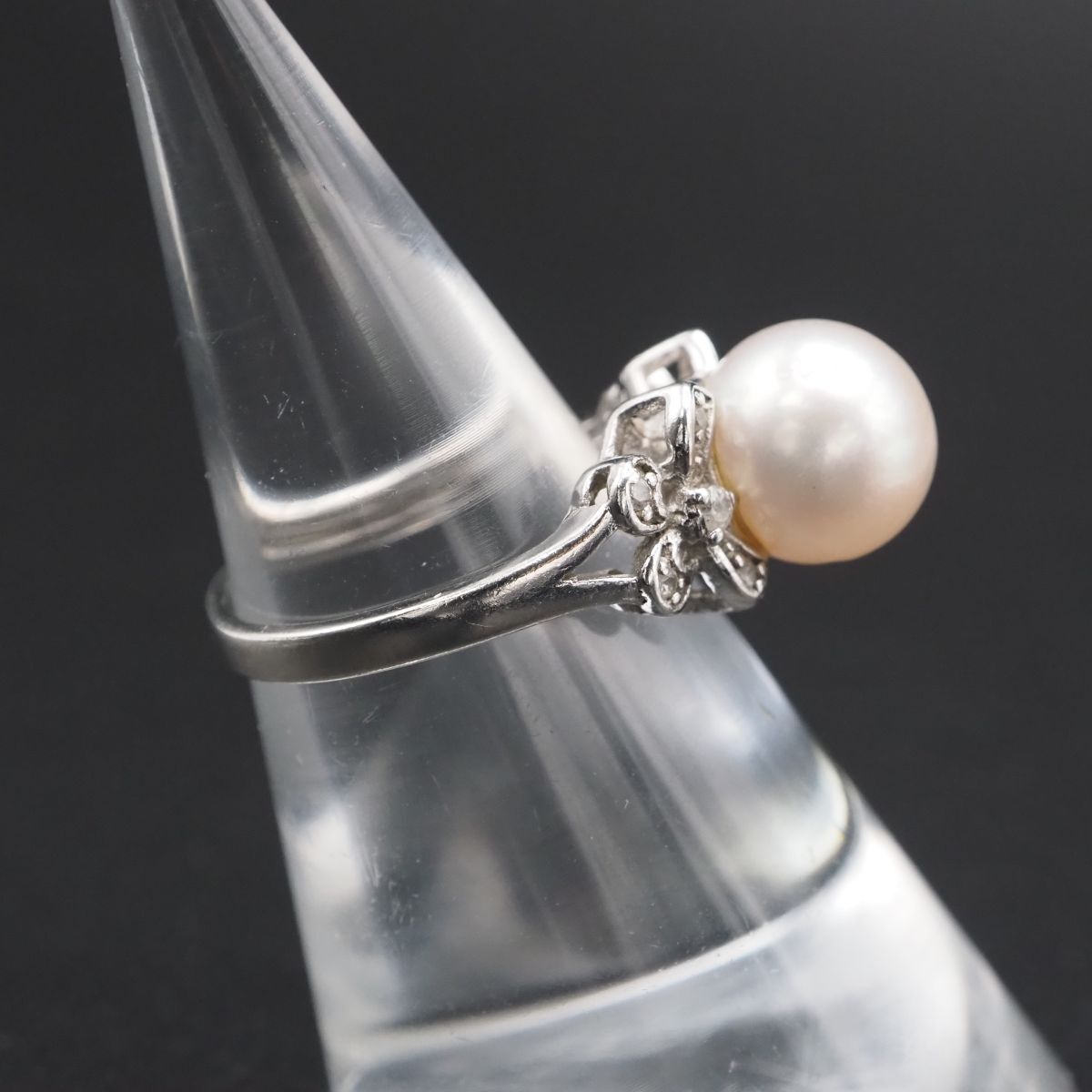 J172 本真珠 9mm珠 パール 925刻印 リング ダイヤモンド風 デザイン シルバー 指輪 6月誕生石 10号_画像4