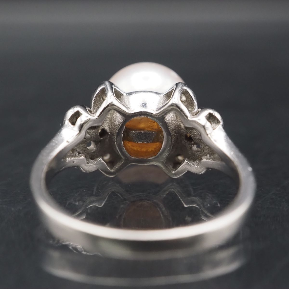 J172 本真珠 9mm珠 パール 925刻印 リング ダイヤモンド風 デザイン シルバー 指輪 6月誕生石 10号_画像5