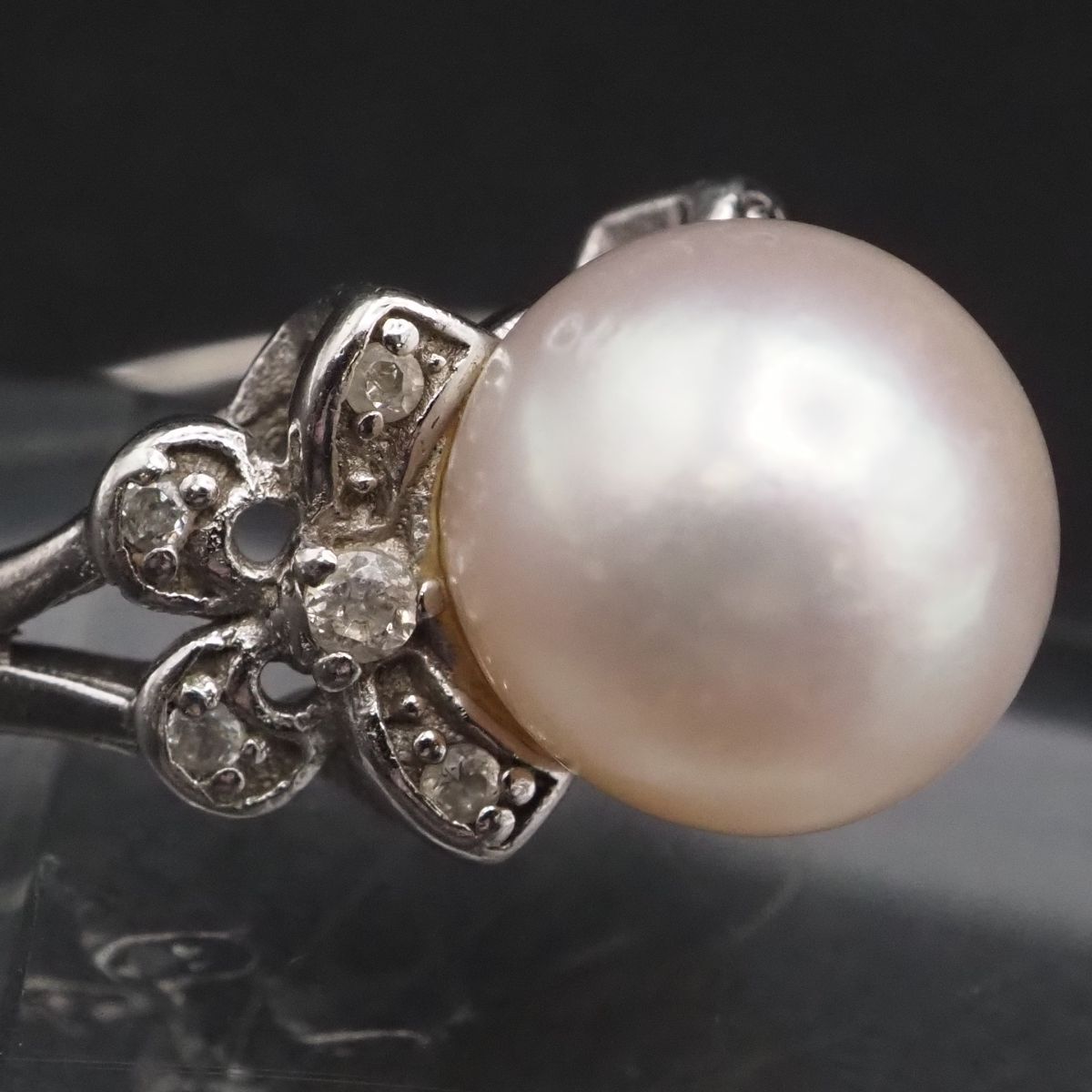 J172 本真珠 9mm珠 パール 925刻印 リング ダイヤモンド風 デザイン シルバー 指輪 6月誕生石 10号_画像7