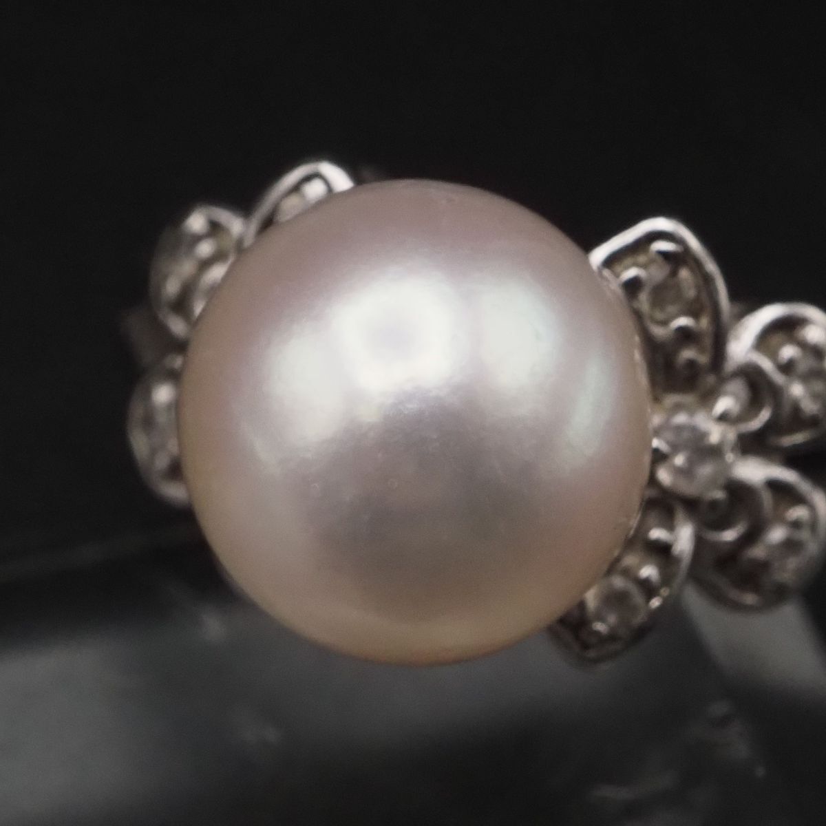 J172 本真珠 9mm珠 パール 925刻印 リング ダイヤモンド風 デザイン シルバー 指輪 6月誕生石 10号_画像8