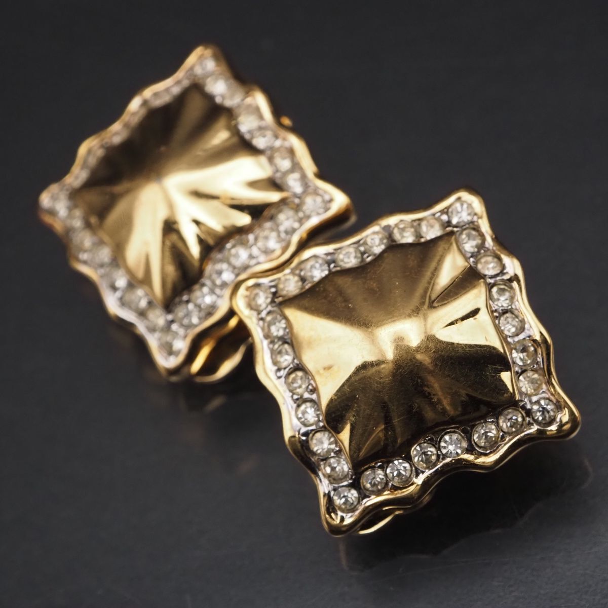 H943 NINA RICH ニナリッチ イヤリング ラインストーン ゴールド デザイン コスチュームジュエリー_画像2