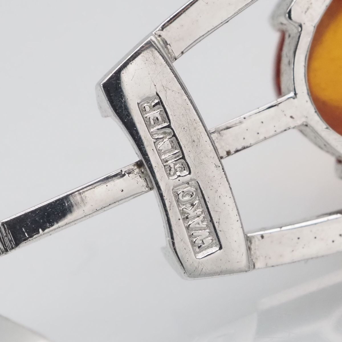 H346 WAKO 和光 琥珀 コハク アンバー SILVER刻印 ペンダント トップ デザイン シルバー チャーム ヘッド_画像7