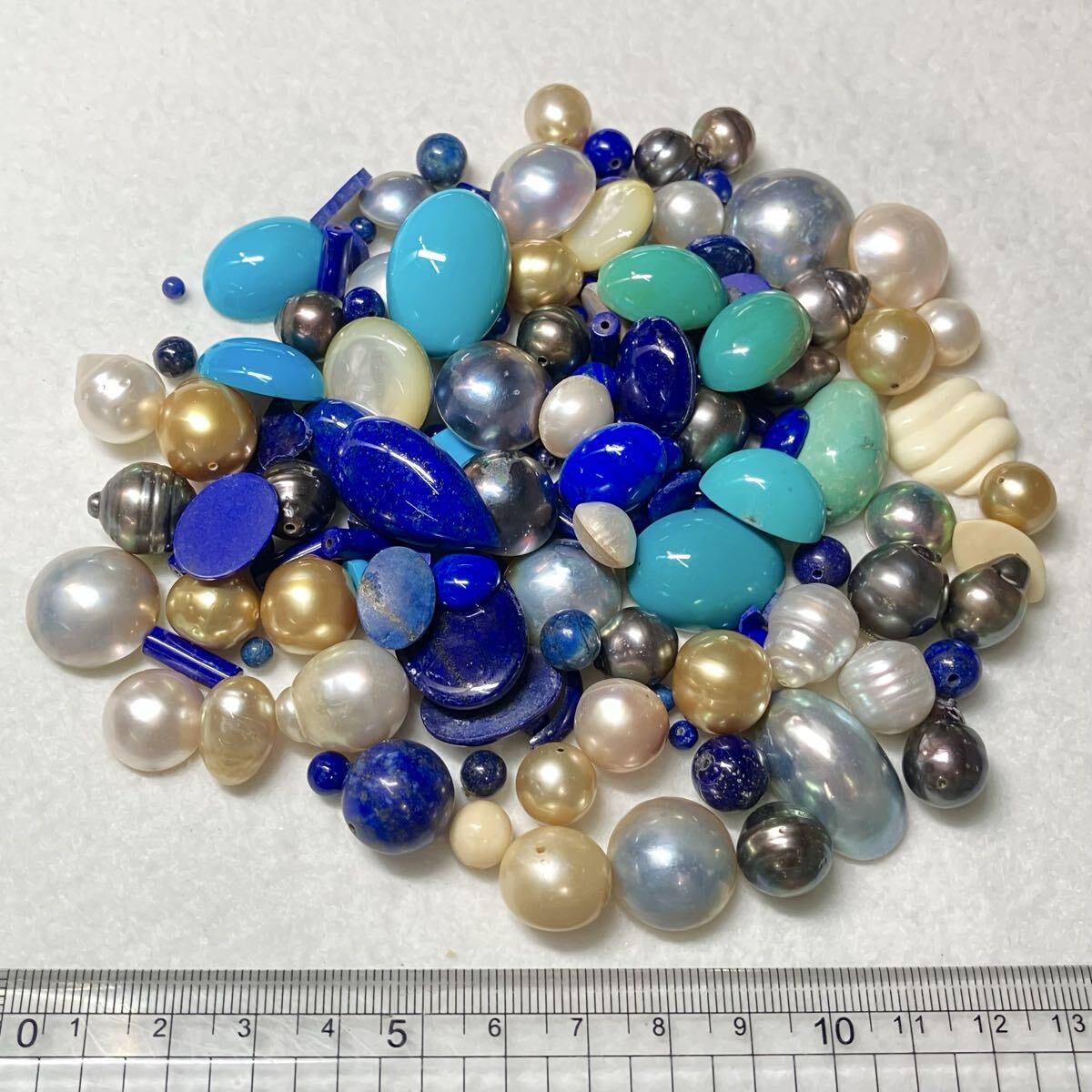 大量!!◆天然ラピスラズリ/トルコ石/アイボリー/パールおまとめ1069.5ct◆n 約213.9g ルース pearl 真珠 マベ 黒蝶 白蝶 ゴールデン w3マ67_画像4