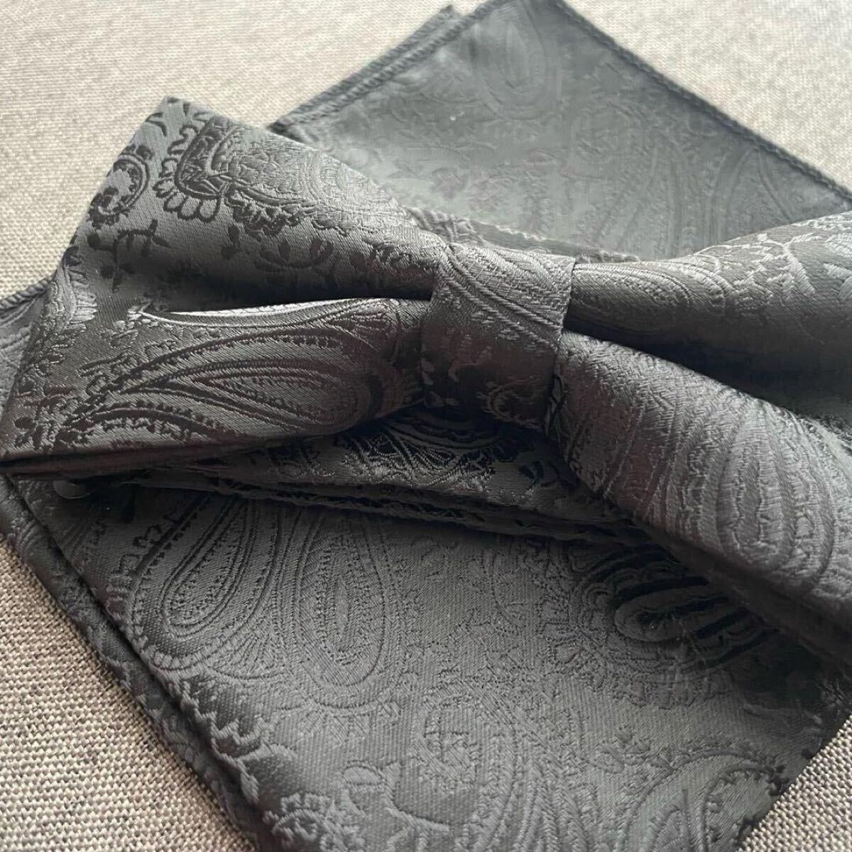 蝶ネクタイ ブラック 黒 ペイズリー シンプル おしゃれ 結婚式 パーティー発表会 パーティー フォーマル 同窓会 スーツ ハンカチ_画像5