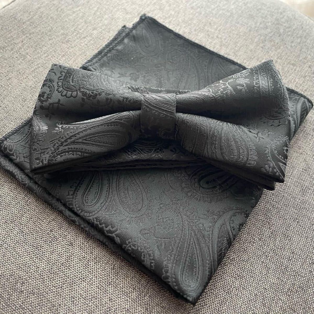 蝶ネクタイ ブラック 黒 ペイズリー シンプル おしゃれ 結婚式 パーティー発表会 パーティー フォーマル 同窓会 スーツ ハンカチ_画像7