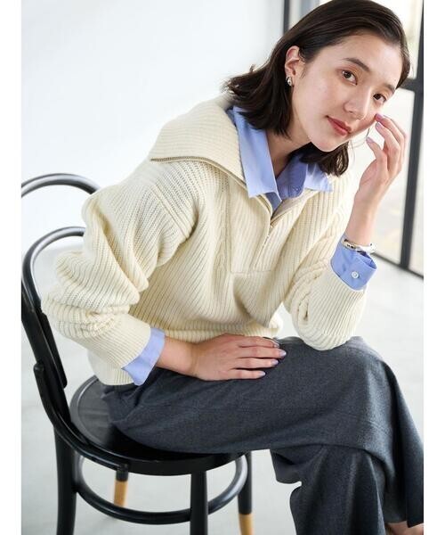 1.3万☆ユナイテッドアローズ/green label relaxing☆ウール100% ゴールバーン ハーフ ジップ プルオーバー ニット Fサイズ☆M-B 6316_画像3