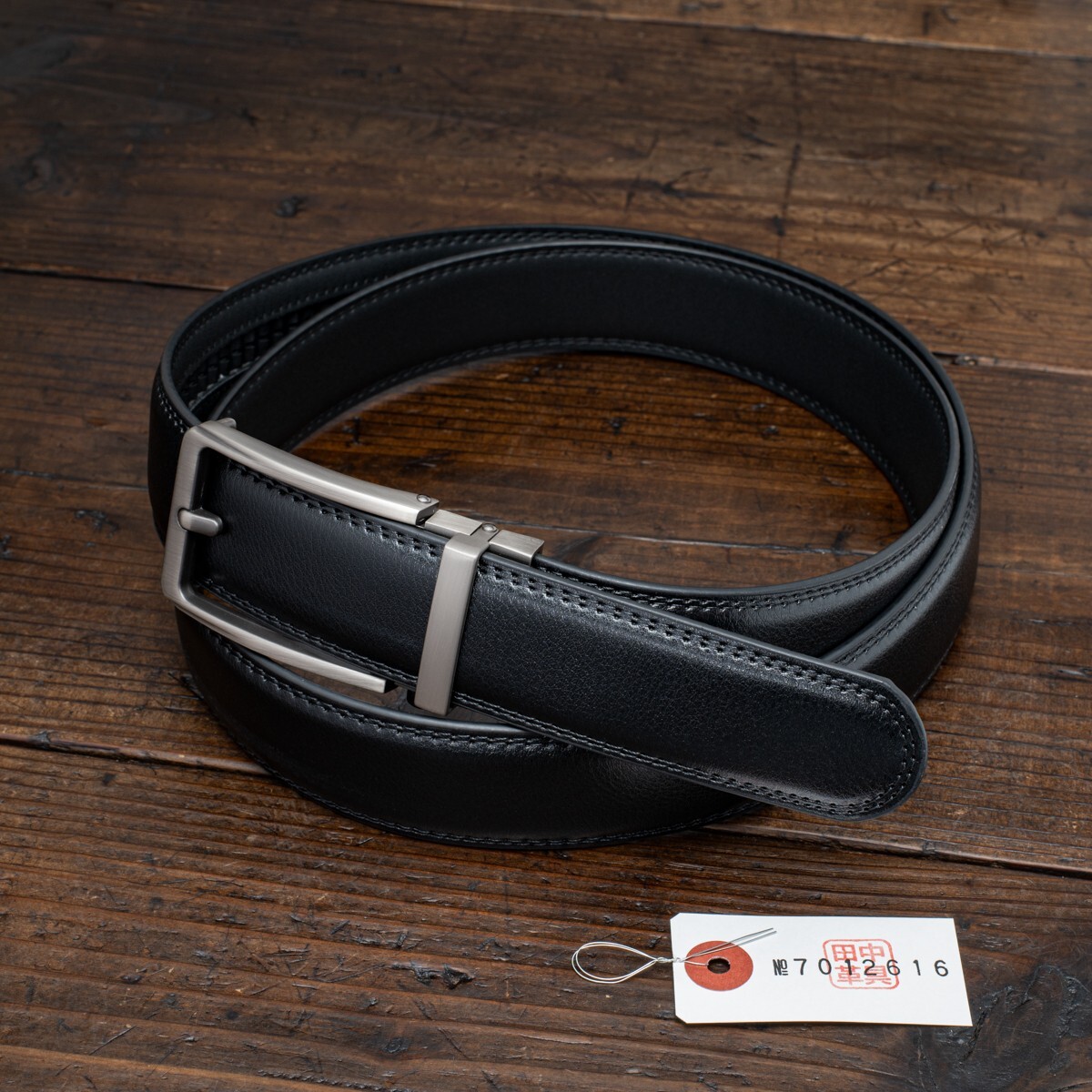 無段階調整【本革】~121cm 穴無し ビジネス フォーマル メンズ ベルト フリーサイズ 新品 未使用 送料無料 1円 黒 ブラック 田中革具_画像1