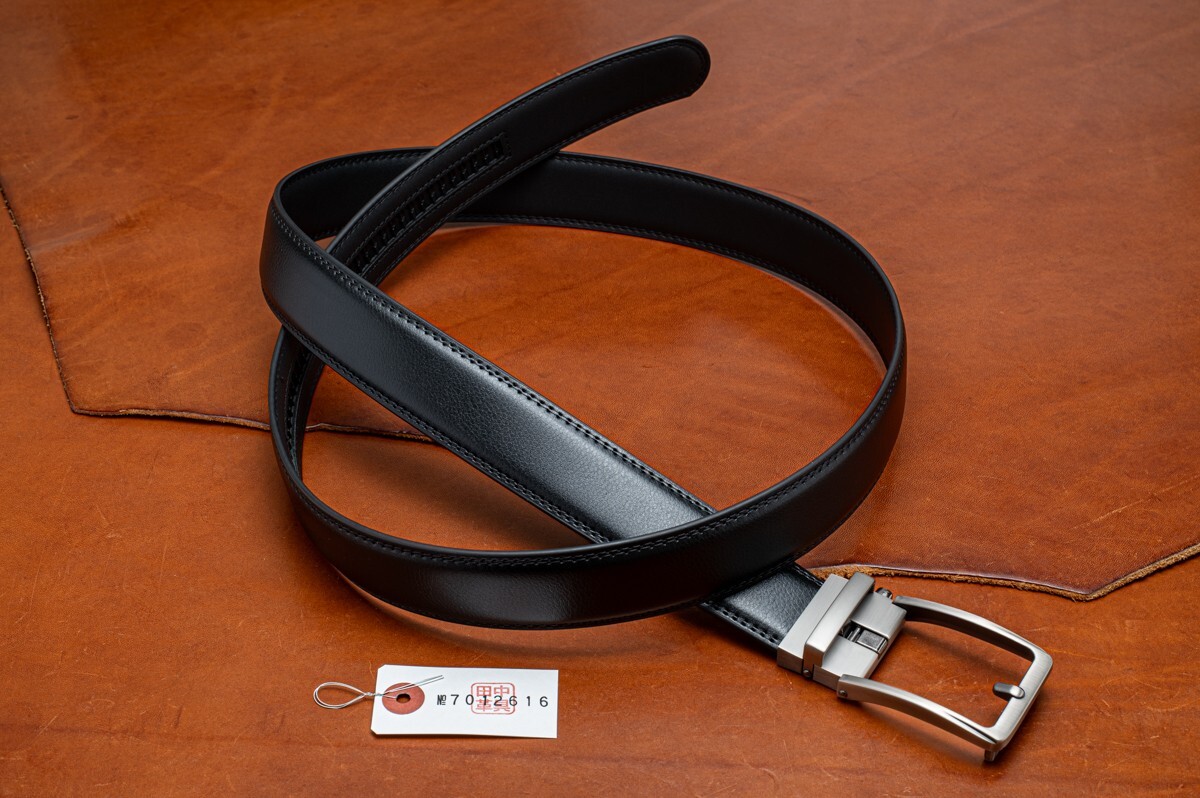 無段階調整【本革】~121cm 穴無し ビジネス フォーマル メンズ ベルト フリーサイズ 新品 未使用 送料無料 1円 黒 ブラック 田中革具_画像9