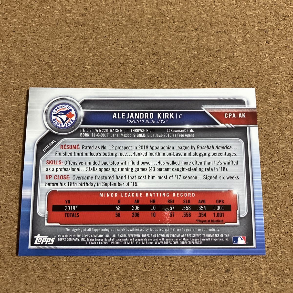 Topps 1st Bowman Chrome Autoare рука ro* машина kAlejandro Kirk автограф автограф прямой документ .MLB