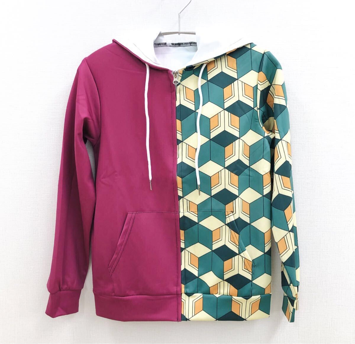 【新品】鬼滅の刃 パーカー 冨岡 義勇風 ジップアップパーカー XXS キッズサイズ110cm コスプレ 男女兼用_画像1