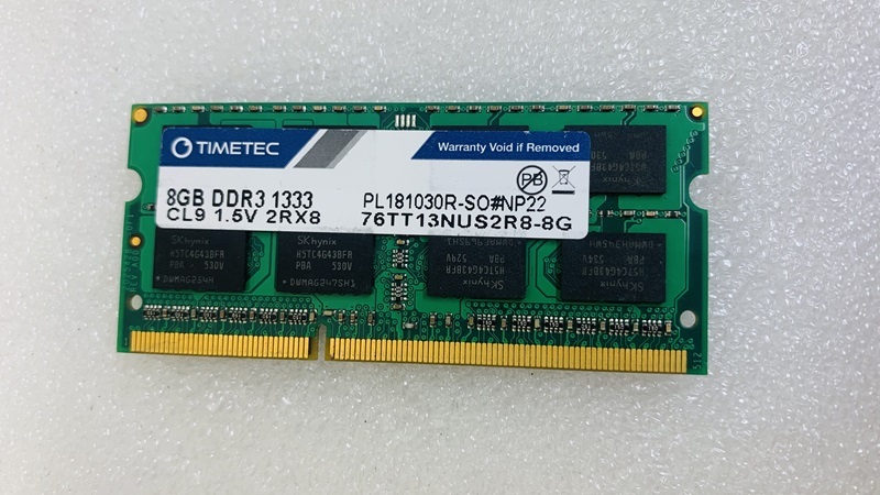 TIMETEC PC3-10600S 8GB DDR3ノートPC用メモリ DDR3-1333 8GB 204ピン DDR3 LAPTOP RAM 中古 動作確認済み_画像1