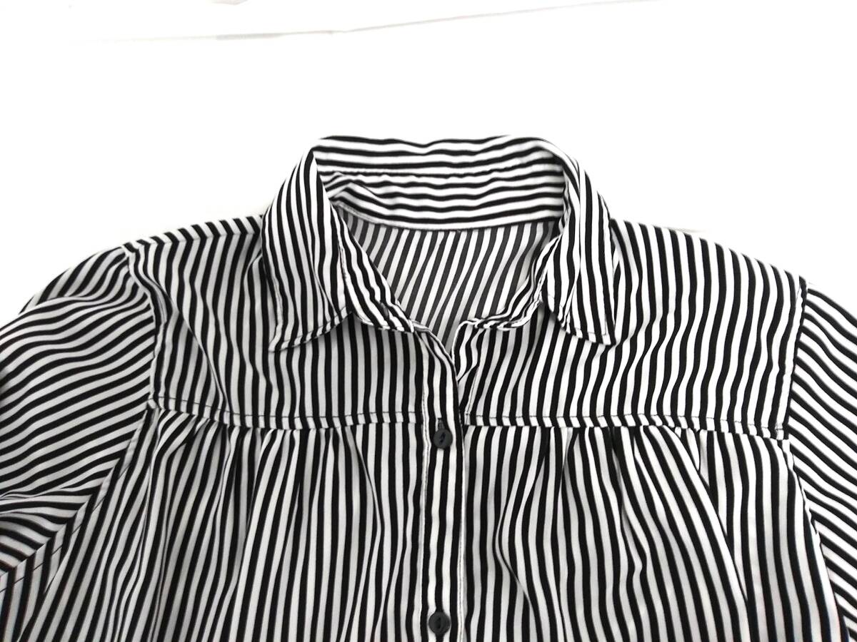 ブランド不明　長袖ロングシャツ　白黒ストライプ　3Lサイズ　レディース　01_画像6
