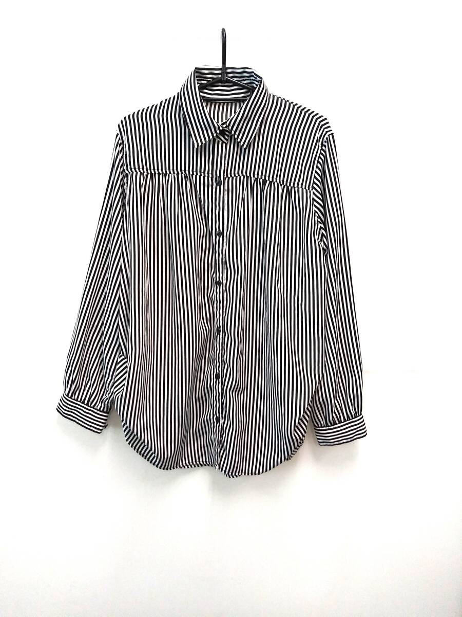 ブランド不明　長袖ロングシャツ　白黒ストライプ　3Lサイズ　レディース　01_画像1