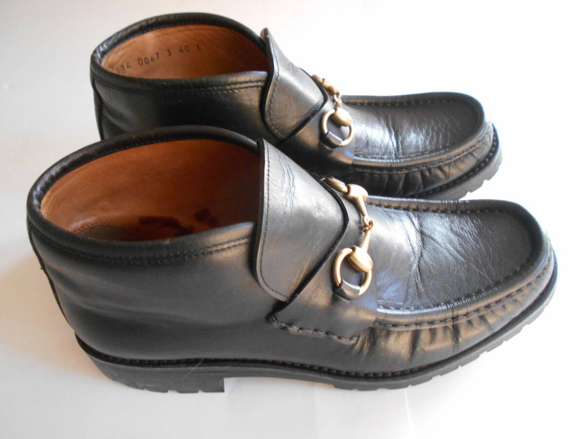 ◆グッチ ゴールド・ホースビット ショートブーツ　４０Ｅ ◇イタリア製　牛革　ブラック　_画像3