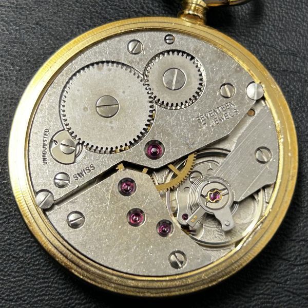 ◆懐中時計◆Watex ワテックス★17石 スモセコ 手巻き ゴールド 裏蓋 菊紋/鳳凰 チェーン・ケース付★未使用 稼働品★全文を必読ください◆_画像7