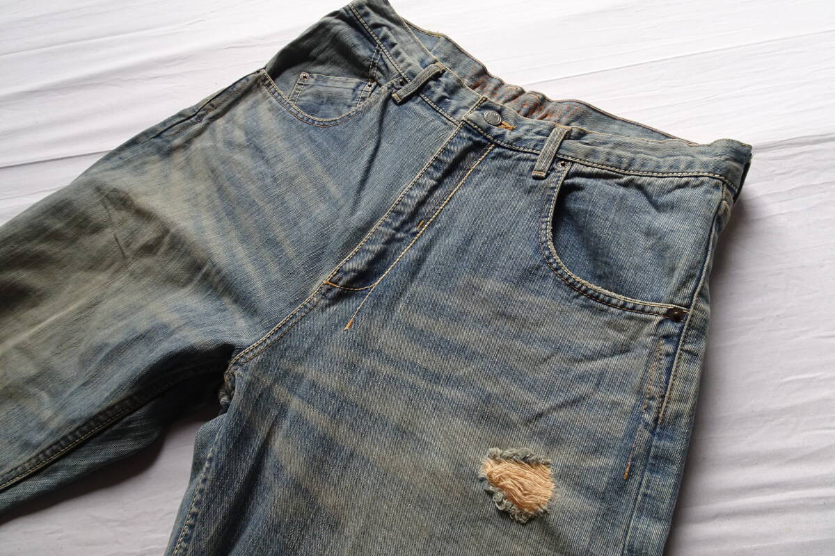 MACKDADDY/マックダディ/ジーンズ/デニムパンツ/前ジップフライ/ストレートライン/やぶれダメージ/インディゴブルー/32インチ(11/11R7)_画像7
