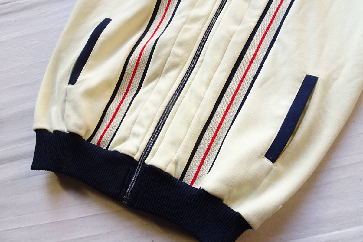 Mizuno ATHLETE/ミズノ/長袖トラックジャケット/ジャージ素材/前ジップアップ/ラインテープ切替/スポーツ/オフホワイト/Mサイズ(11/26R7)_画像6