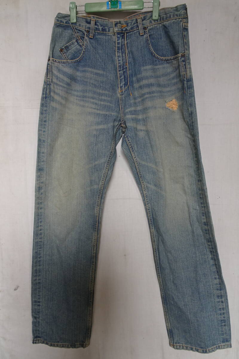 MACKDADDY/マックダディ/ジーンズ/デニムパンツ/前ジップフライ/ストレートライン/やぶれダメージ/インディゴブルー/32インチ(11/11R7)_画像1
