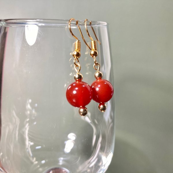 赤瑪瑙 ピアス 一粒フックピアス 10mm (ゴールド) イヤリング、樹脂フック変更可 樹脂ピアス シンプル パワーストーン 天然石_画像1