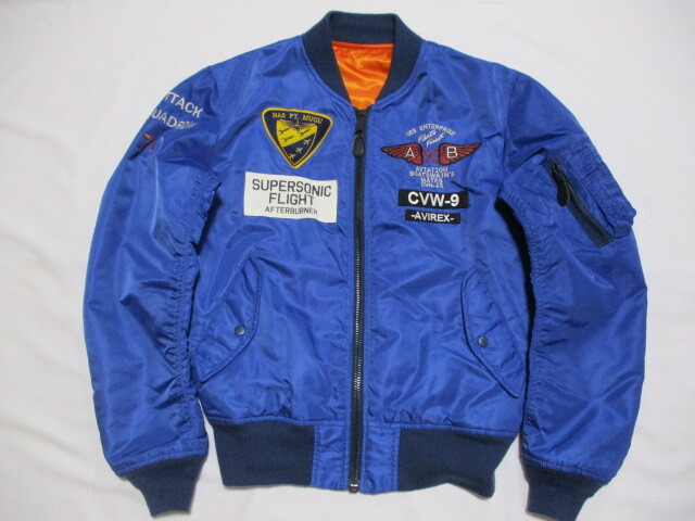 AVIREX アヴィレックス US NAVAL MA-1 フライトジャケット 青 L ワッペン 刺繍_画像1