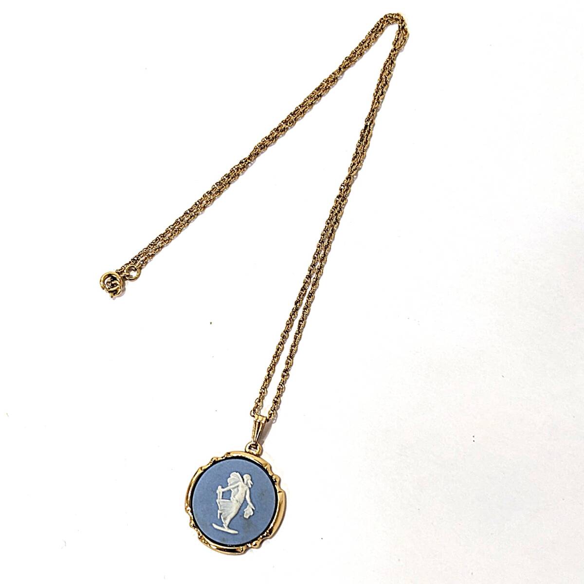 【8092】WEDGWOOD ウェッジウッド ネックレス ペンダント アクセサリー レディース ゴールド系×ブルー系 ファッション小物 アンティーク_画像1