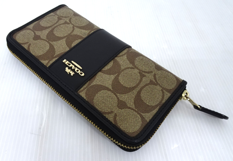 COACH コーチ F54630 シグネチャー ラウンドジップ 長財布 ブラック_画像2