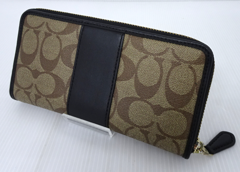 COACH コーチ F54630 シグネチャー ラウンドジップ 長財布 ブラック_画像3