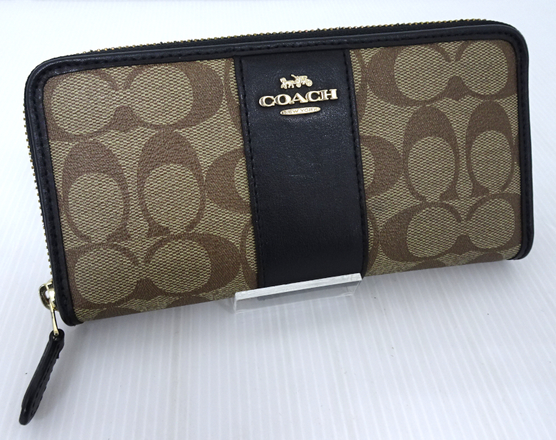 COACH コーチ F54630 シグネチャー ラウンドジップ 長財布 ブラック_画像1