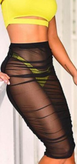 3630 ミディアム丈 セクシー シースルー　スカート 黒 XL_画像3