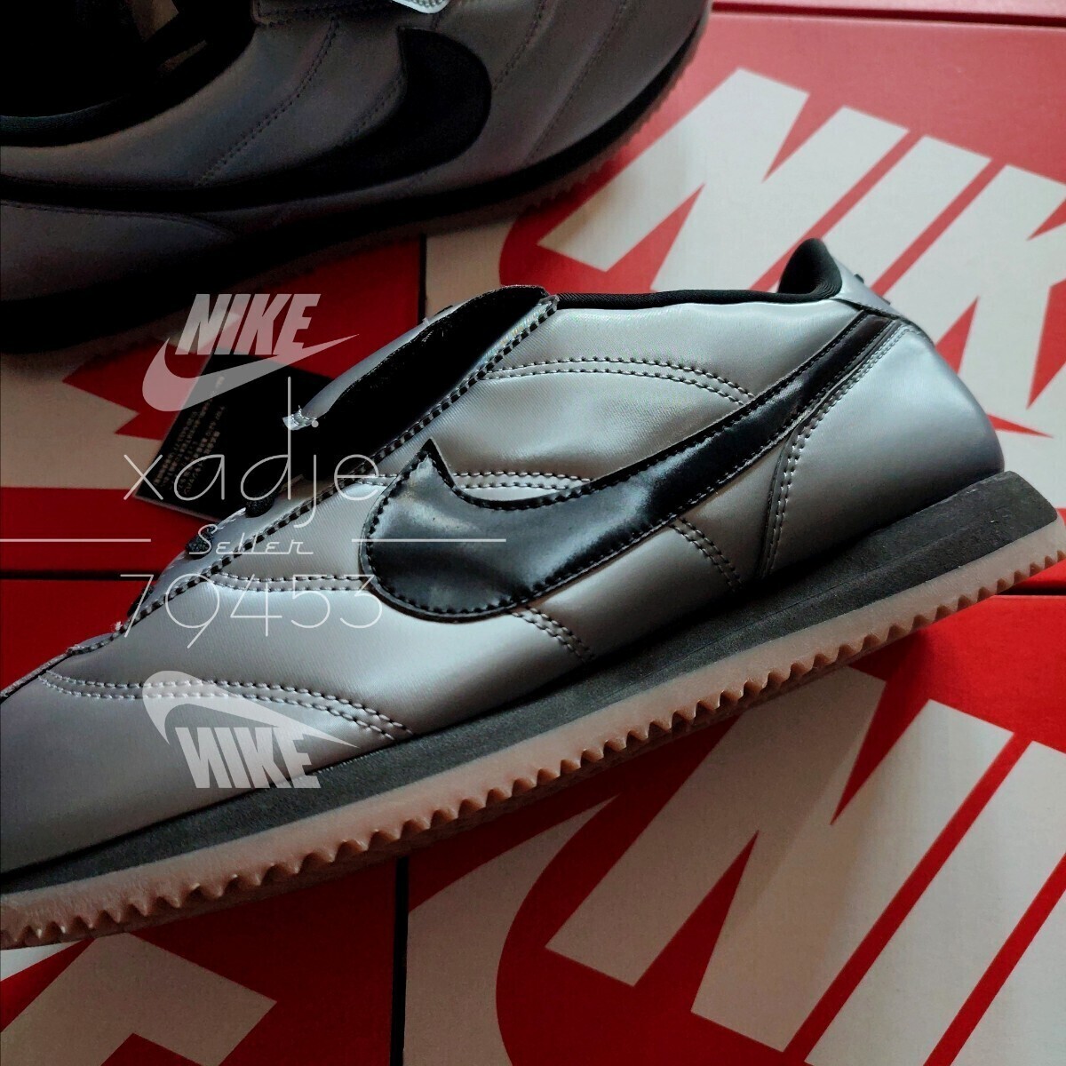 新品 正規品 NIKE ナイキ CORTEZ コルテッツ SE ロングタン 着脱可能 メタリック グレー 黒 ガムソール 定価13530円 28cm US10 箱付き_画像2