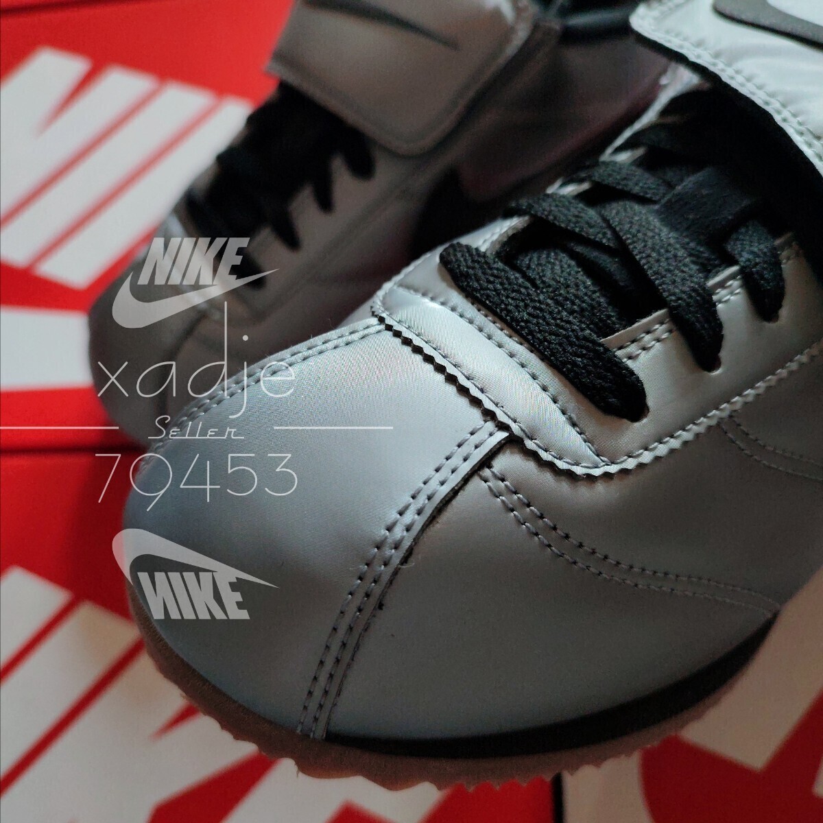 新品 正規品 NIKE ナイキ CORTEZ コルテッツ SE ロングタン 着脱可能 メタリック グレー 黒 ガムソール 定価13530円 28cm US10 箱付き_画像6