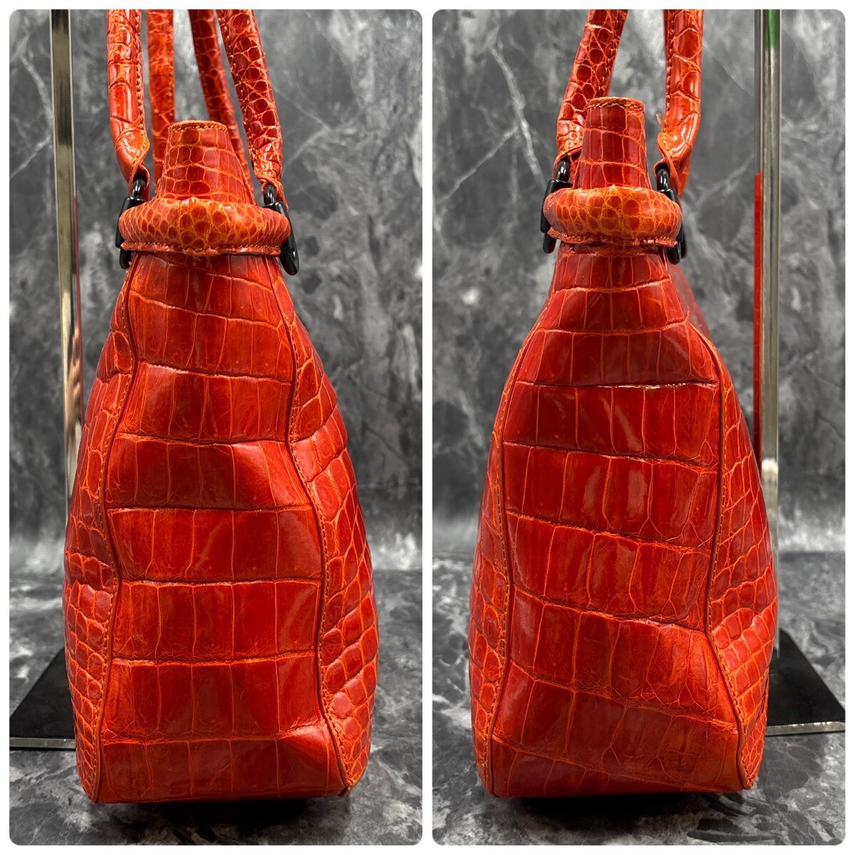 定価45万!!【美品】クロコダイル シャイニングクロコ トートバッグ センター取り ハンドバッグ A4肩掛け リアル ワニ革 エキゾチックレザー_画像6