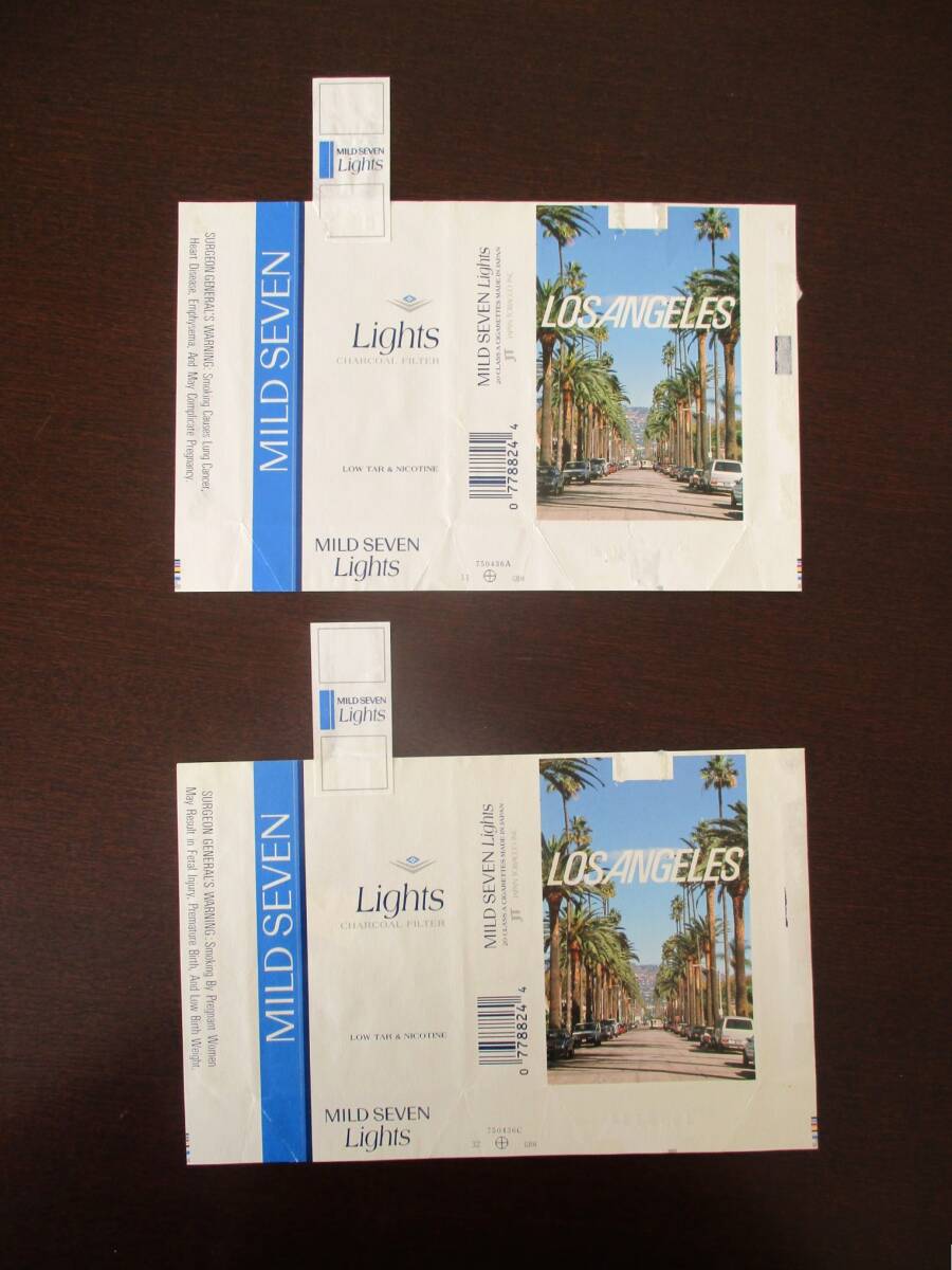【免税店絵入り】たばこパッケージ「ロサンゼルス LOS ANGELES マイルドセブン・ライト 日本たばこ(JT)」2種組_画像1