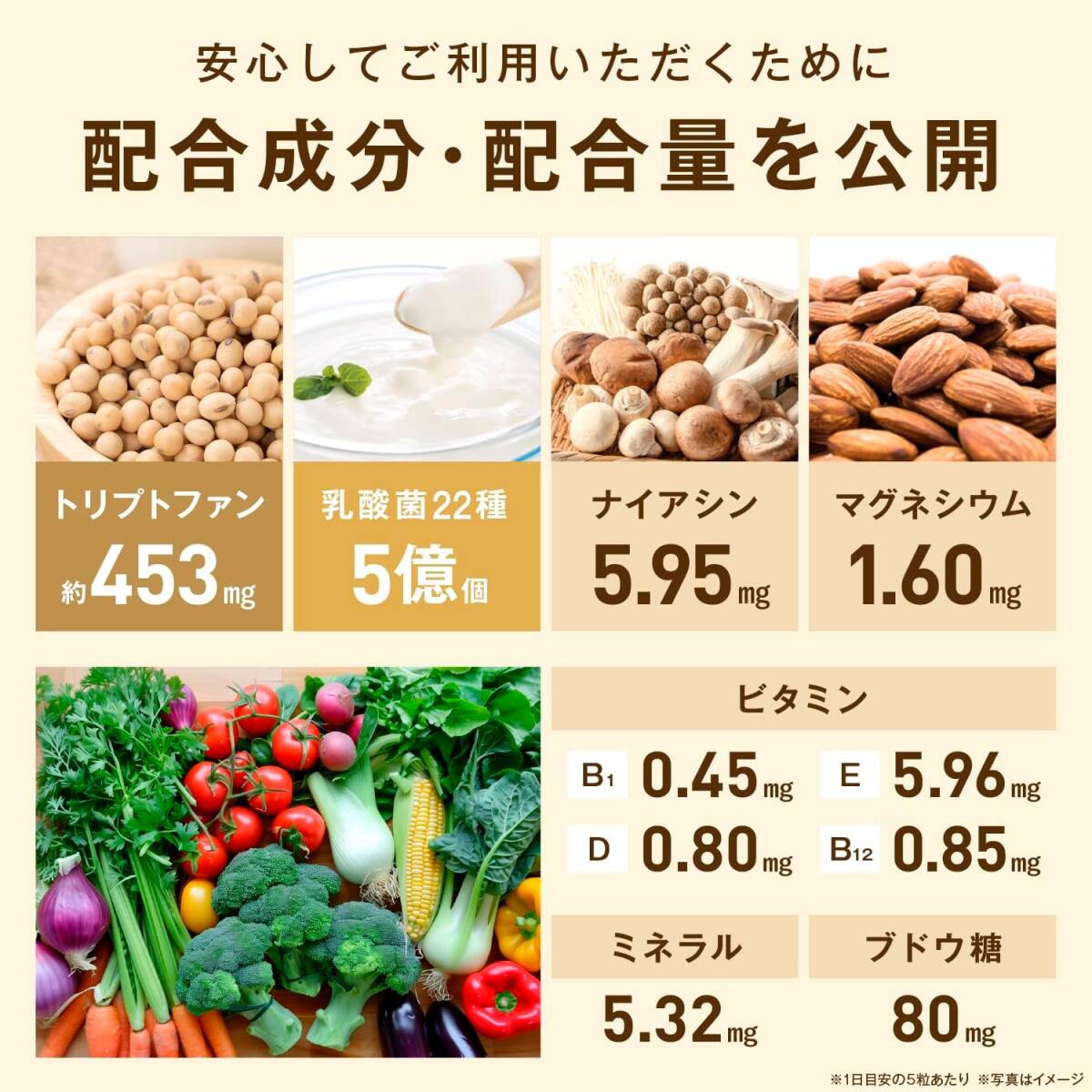 【深い夜にゆったり休息。】ネルグー 睡眠 サプリ トリプトファン 13,500mg 乳酸菌 14種の無添加 栄養機能食品 (1袋, タブレット)_画像7