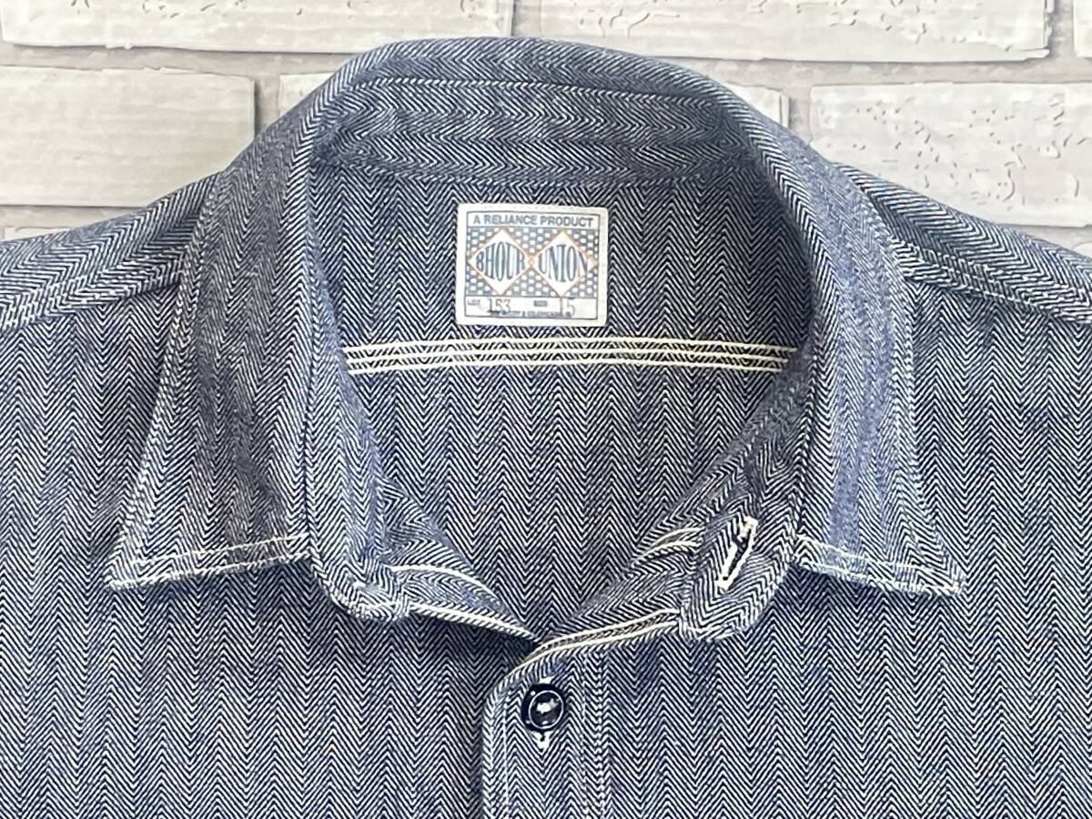 ＵＳＥＤ　リアルマッコイズ　THE REAL McCOY'S　8HOUR UNION　長袖ワークシャツ　ヘリンボーン　サイズ１５　LOT153　JOE McCOY_画像3