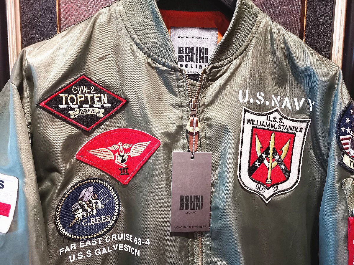 最上級*定価9万◆イタリア・ローマ発*ROBERT CAVANI/ロベルトカバーニ・TOPGUN復刻・豪華ワッペン・MA-1/ジャケット/L・春夏用/薄手_画像2