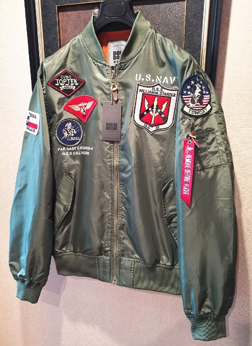 最上級*定価9万◆イタリア・ローマ発*ROBERT CAVANI/ロベルトカバーニ・TOPGUN復刻・豪華ワッペン・MA-1/ジャケット/L・春夏用/薄手_画像3