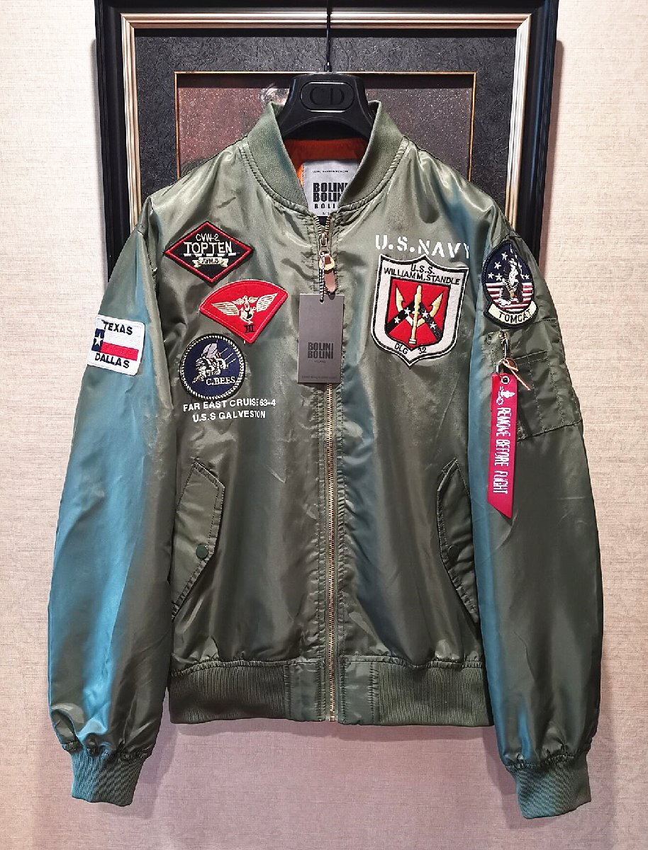 最上級*定価9万◆イタリア・ローマ発*ROBERT CAVANI/ロベルトカバーニ・TOPGUN復刻・豪華ワッペン・MA-1/ジャケット/L・春夏用/薄手_画像1