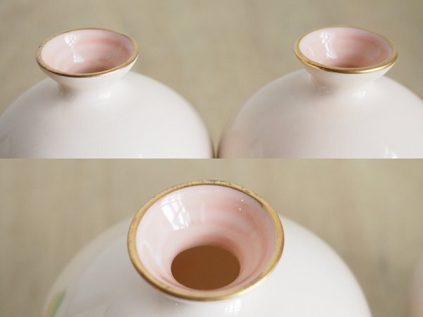 宮内庁御用達 深川製磁 桜蝶 酒器　有田焼窯元　徳利　お猪口　ピンク　陶磁器　共箱　X23_画像5