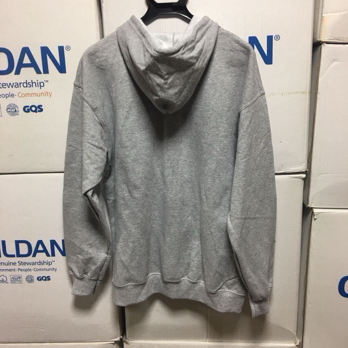 GILDAN スポーツグレー XL 灰色 ジップアップ 8.0oz スウェット パーカー フルジップ フーディー ギルダン 無地 長袖 裏起毛 フード_画像4