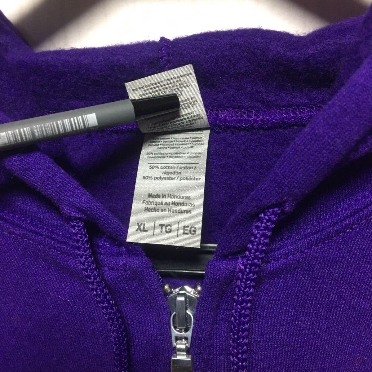 GILDAN パープル XL 紫色 ジップアップ 8.0oz スウェット パーカー フルジップ フーディー ギルダン 無地 長袖 裏起毛 フード_画像3