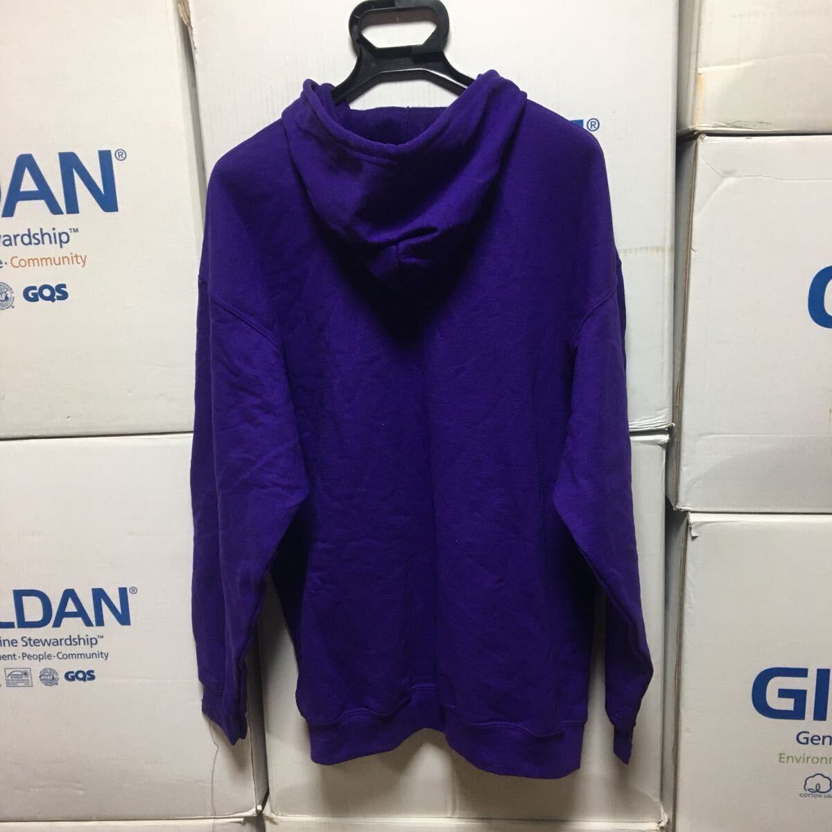 GILDAN パープル XL 紫色 ジップアップ 8.0oz スウェット パーカー フルジップ フーディー ギルダン 無地 長袖 裏起毛 フード_画像4