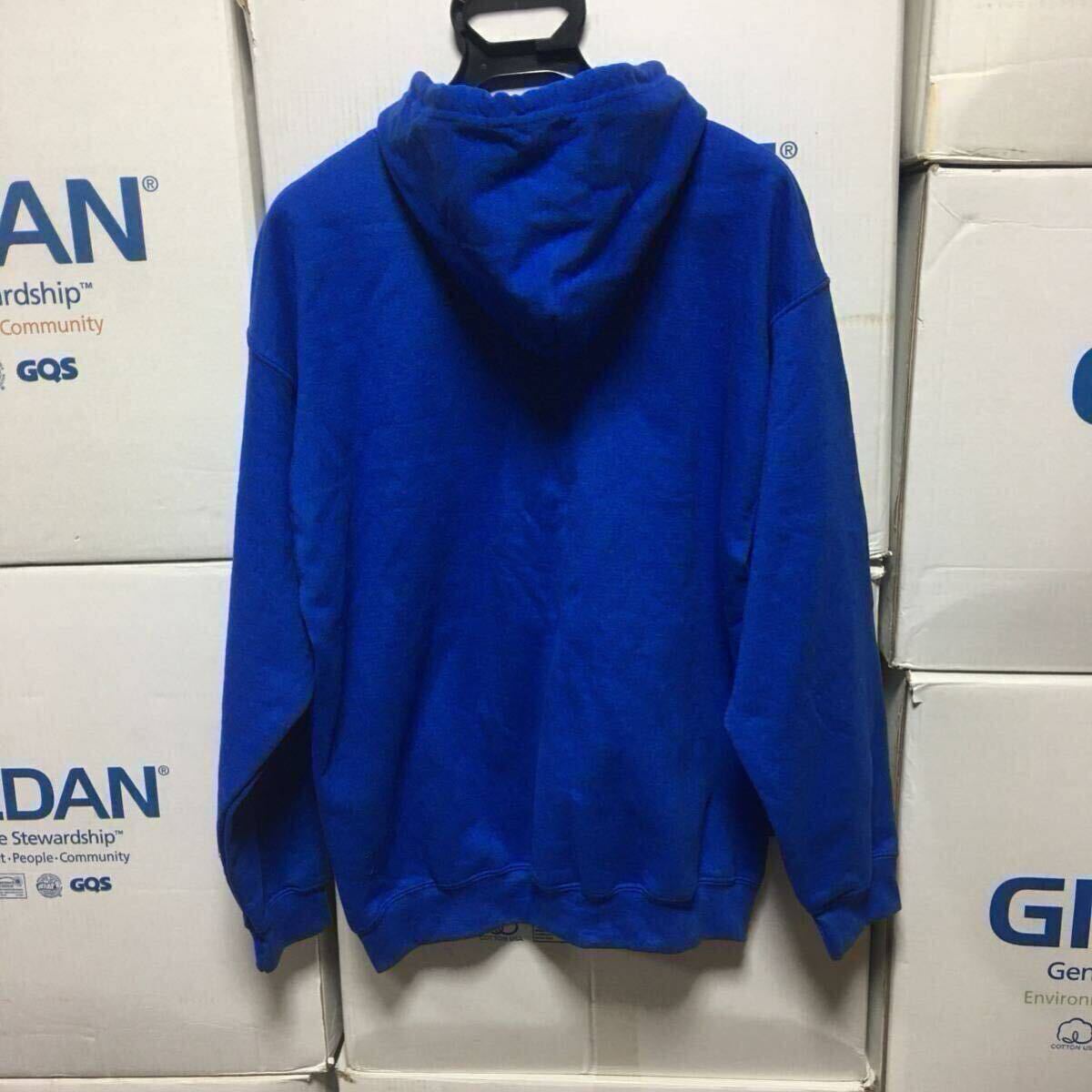 GILDAN ロイヤルブルー XL 青色 ジップアップ 8.0oz スウェット パーカー フルジップ フーディー ギルダン 無地 長袖 裏起毛 フード★_画像4