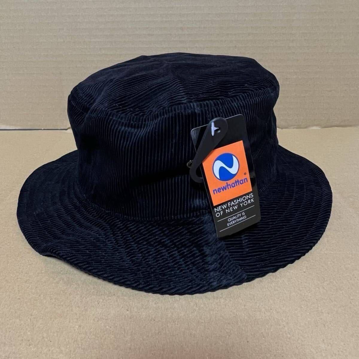 NEWHATTAN コーデュロイ ブラック ハット L/XLサイズ BLACK 黒 バケットハット バケハ ニューハッタン 帽子_画像1