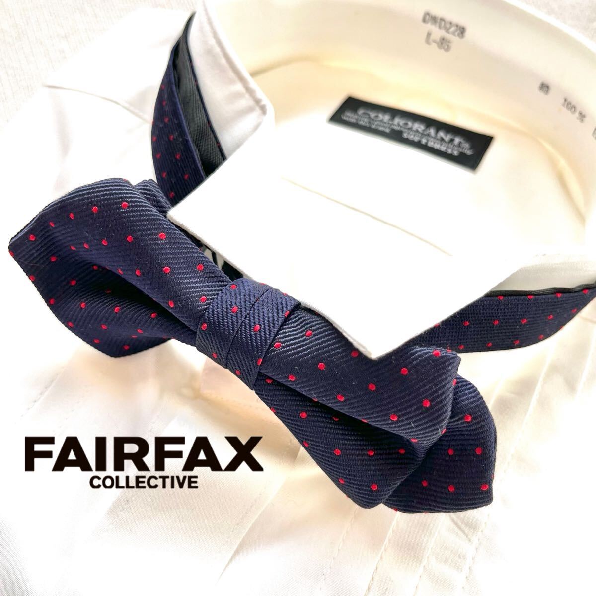 美品 フェアファクス FAIRFAX 蝶ネクタイ シルク 絹 ドット柄 ビジネス フォーマル 礼装 パーティー ネイビー 日本製 ワンタッチ メンズ_画像1