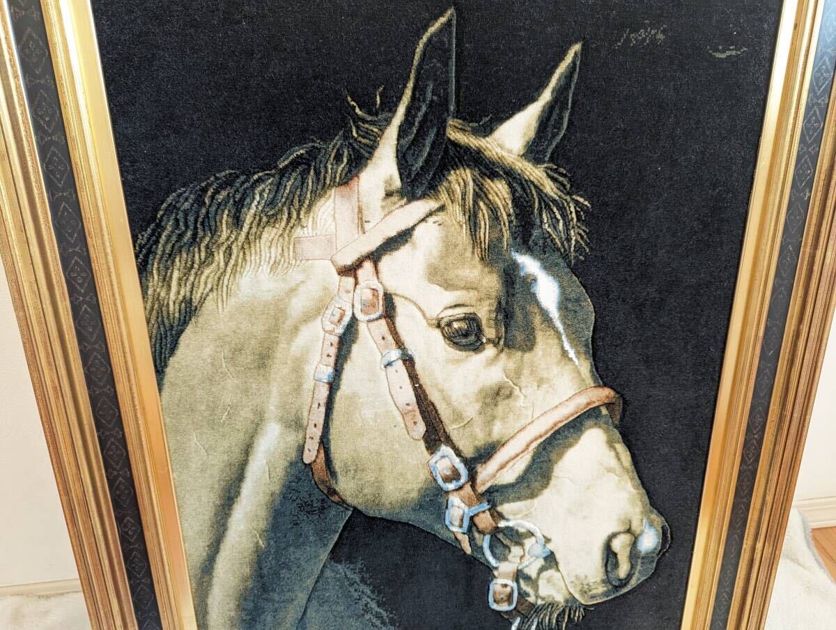【美品★額入り高級ペルシャ手織り絨毯】タブリーズ産 馬絵 手織り 鑑定書有 タクテジャムシッド工房 ウール&シルク_画像2