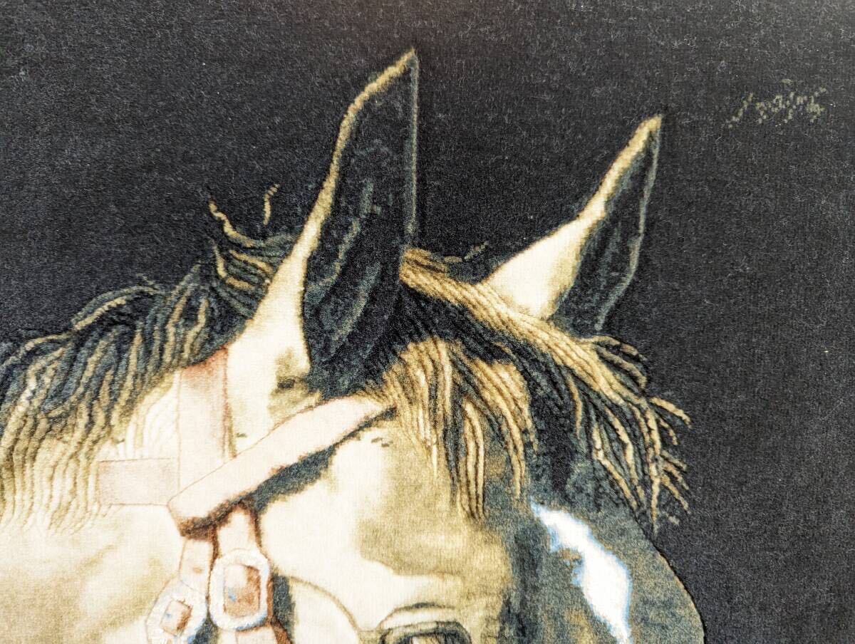 【美品★額入り高級ペルシャ手織り絨毯】タブリーズ産 馬絵 手織り 鑑定書有 タクテジャムシッド工房 ウール&シルク_画像4