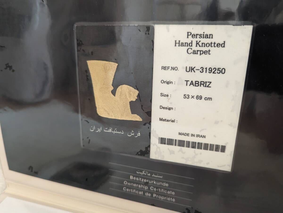 【美品★額入り高級ペルシャ手織り絨毯】タブリーズ産 馬絵 手織り 鑑定書有 タクテジャムシッド工房 ウール&シルク_画像10