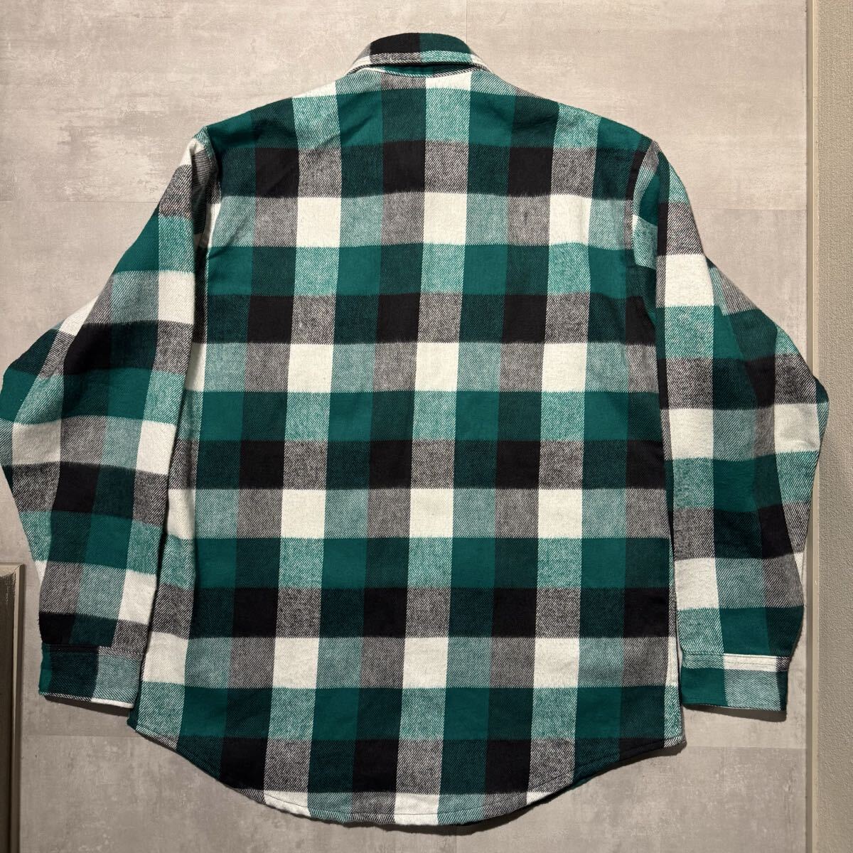 70s 80s bigmac ヘビーネルシャツ　黒　白　緑　L USA製 デッド ネルシャツ_画像2